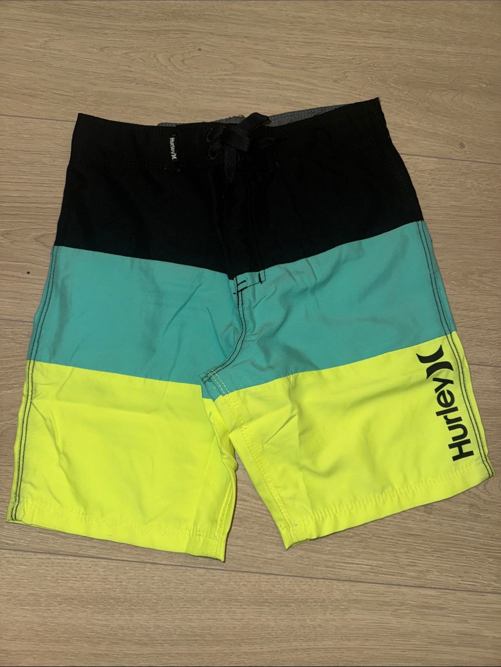 Hurley Kid’s Black, Teal & Neon Yellow Colorblock Swim Shorts